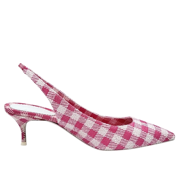 Christian Louboutin Kate Sling 55 Pointed Toe Slingback Pumps Pink Gingham 36.5 - Picture 10 of 15